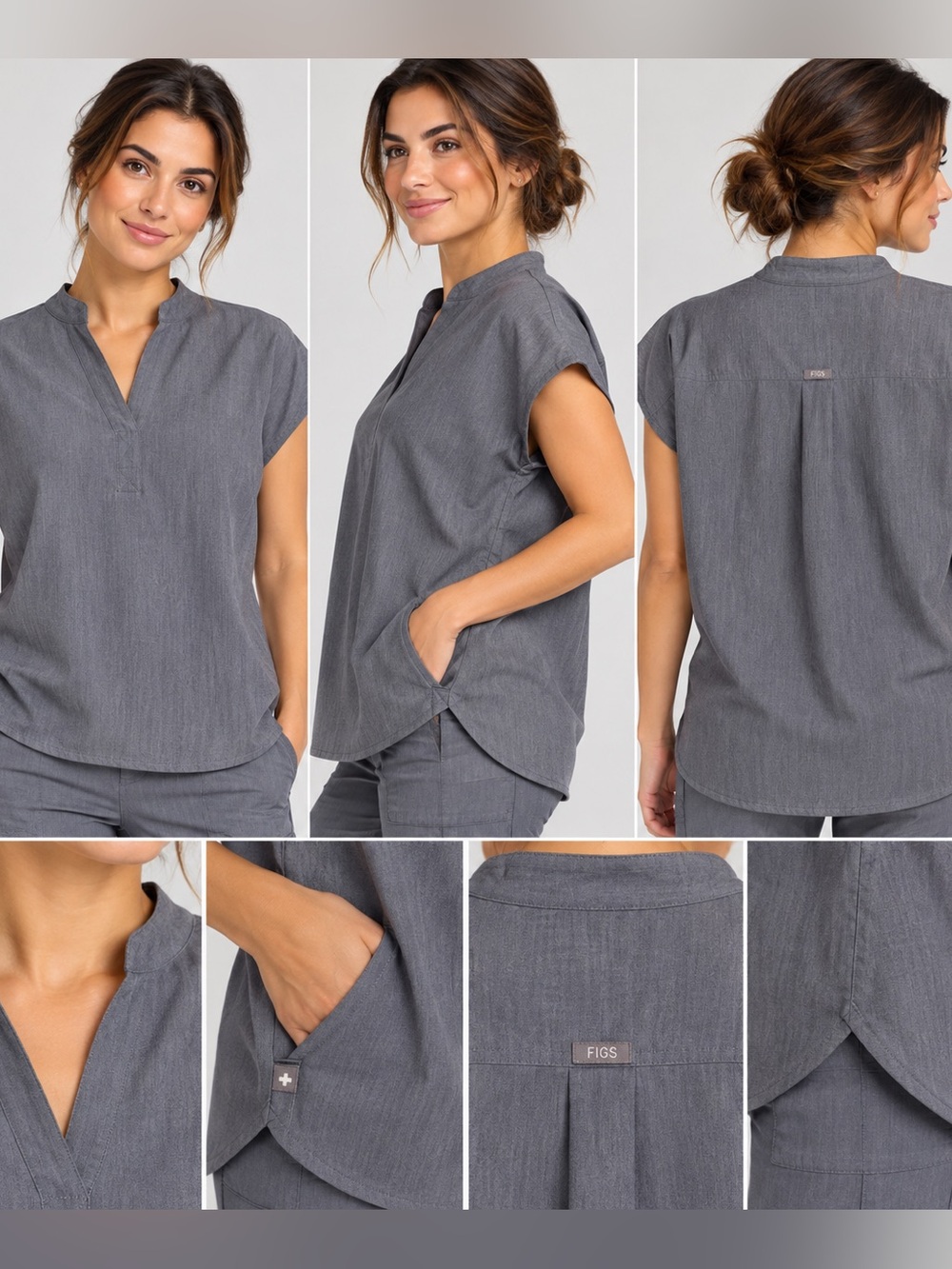 FIGS Rafaela Oversized Scrub Top XS Gray Technical Collection